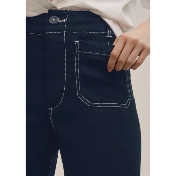 Maeve Colette Wide Leg Linen Blend Pants Crop Contrast Stitch Navy NWT 31 Tall - Picture 4 of 16